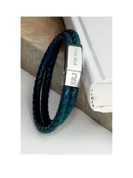 Image of Treat Republic Personalised Mens Dual Leather Woven Bracelet In Teal