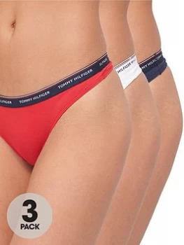 Image of Tommy Hilfiger 3 Pack Thong - Navy/White/Red, Multi Size M Women