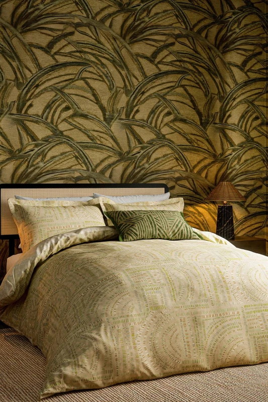 Image of Harlequin 'Frescoes' Cotton Duvet Cover Set in Olive Size: King Olive Unisex King