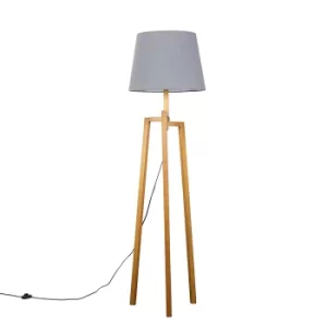 Image of Augustus Light Wood Tripod Floor Lamp with XL Grey Aspen Shade