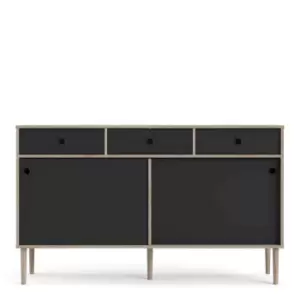 Image of Rome Sideboard with 2 Sliding Doors and 3 Drawers, Black Oak