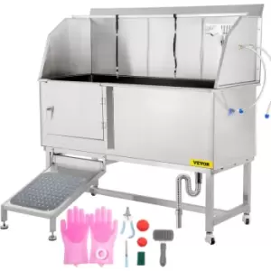 Image of Dog Grooming Tub, 62' l Pet Wash Station, 304 Stainless Steel Pet Grooming Tub Rated 661LBS Load Capacity, Non-Skid Dog Washing Station Comes with