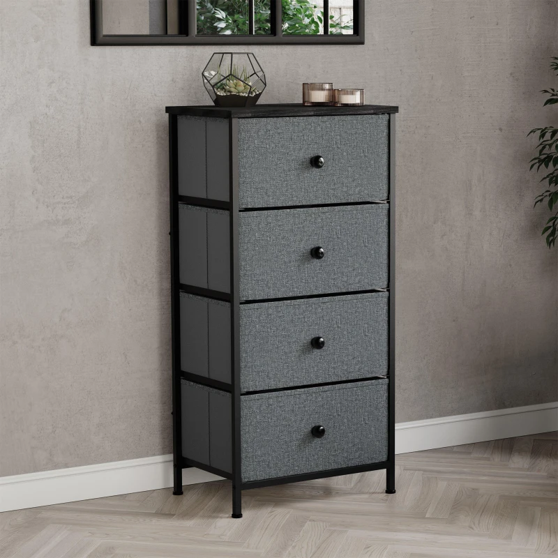 Image of Lassic Chorley 4 Drawer Fabric Storage Chest UKFR Grey & Black unisex 4 Drawer