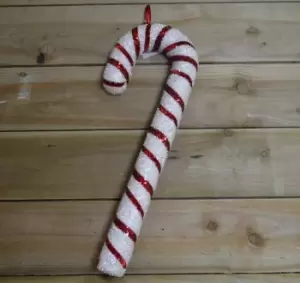 Image of 52cm Foam Christmas Candy Cane / Stick Sparkly Red And White Tinsel Covering
