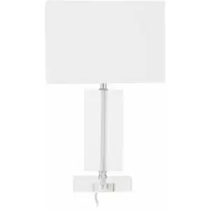 Image of Premier Housewares - Rectangular Table / Desk Lamp Reading Lamps With White Shade/ Chrome Finish Metal Stand/ LED Desk Lamp/ Study Lamp For Office /