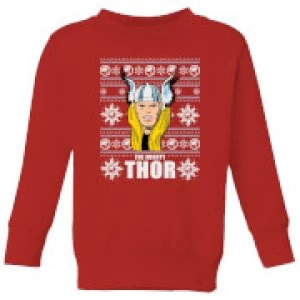 Image of Marvel Thor Face Kids Christmas Sweatshirt - Red - 7-8 Years