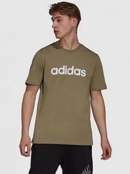 Image of adidas Linear T-Shirt - Khaki/White, Khaki/White, Size S, Men