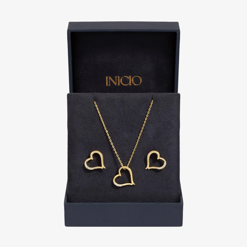 Image of Inicio Gold Plated Cubic Zirconia Heart Box Set Jewellery Sets One Size Gold 72800210000
