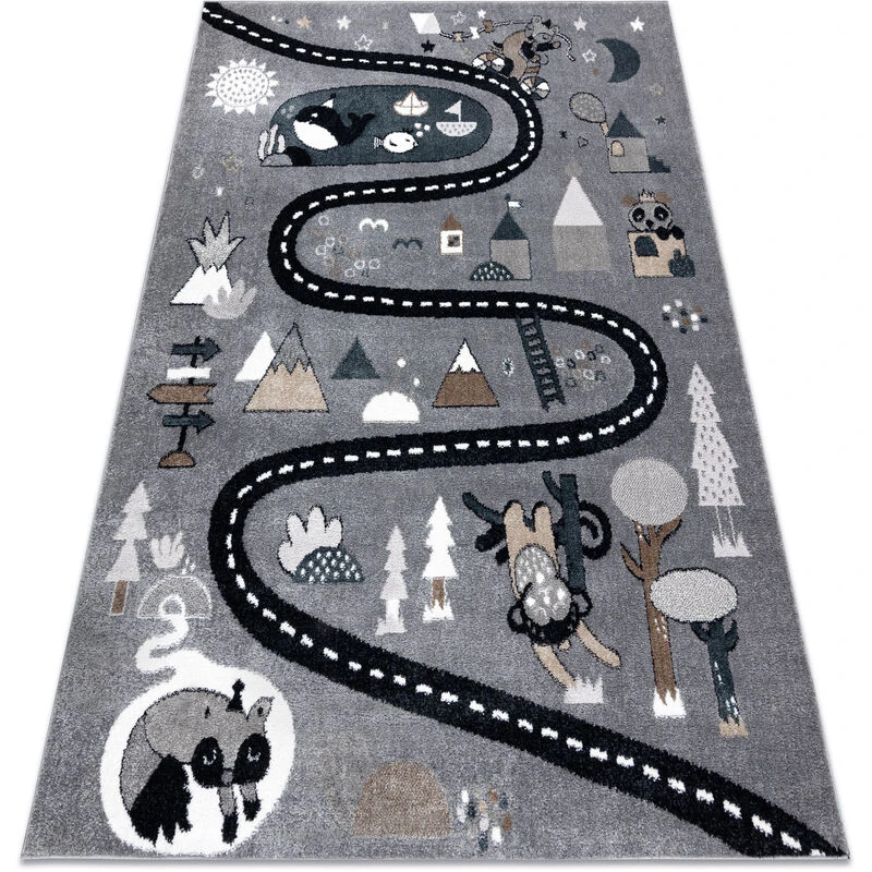 Image of RUGSX Rugsx - Carpet fun Route for children, street, animals grey grey 80x150cm O299_