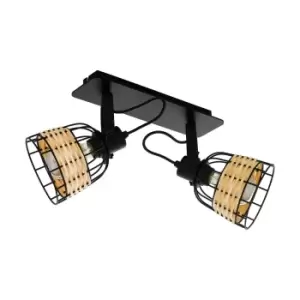 Image of Adjustable 2 Bulb Ceiling Spotlight Black Wicker Shade 40W E27 Kitchen Island