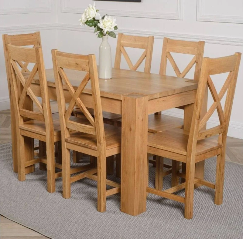 Image of Thats Furniture Kuba 125 x 80cm Chunky Oak Small Dining Table & 6 Berkeley Chairs in Brown Brown Unisex 125 x 80 cm
