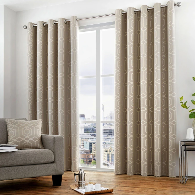Image of Curtina Camberwell Pair of Eyelet Curtains Stone unisex 168x137cm
