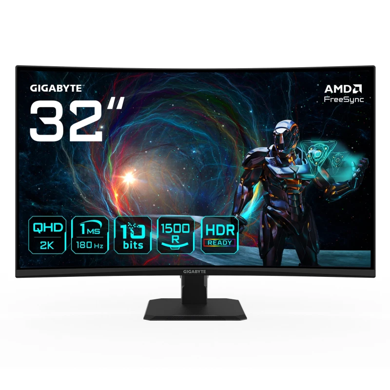 Image of Gigabyte Gigabyte GS32QCA 31.5" Quad HD Curved Gaming Monitor - 2560 x 1440, 180Hz, 1ms, 250 cd/m², FreeSync, HDR Ready, HDMI 2.0, Displayport 1.4 GS3
