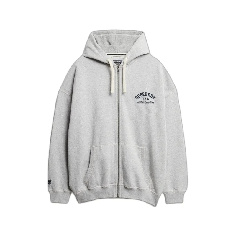 Image of Superdry Womens oversized hooded zip sweatshirt Superdry Athletic Essentials Gris Female M