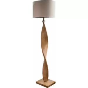 Image of Abia floor lamp in Poly resin, Oak effect resin and natural linen