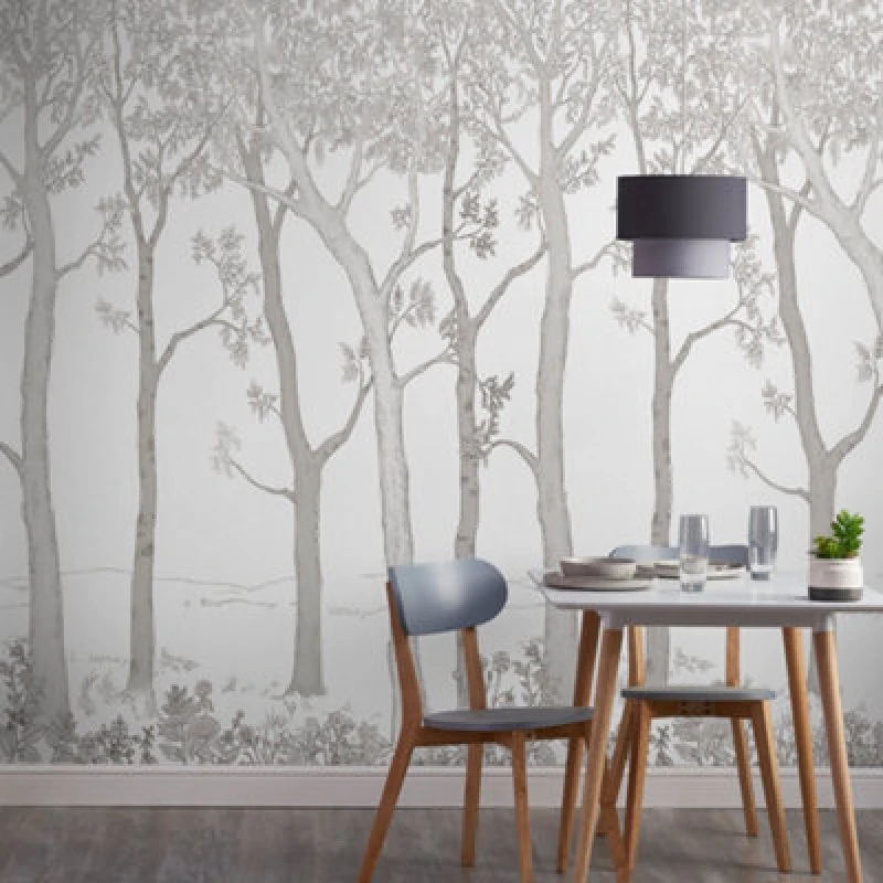 Image of Grandeco Trees 3 Panel Repeatable Textured Mural, 1.59 X 2.8M, White