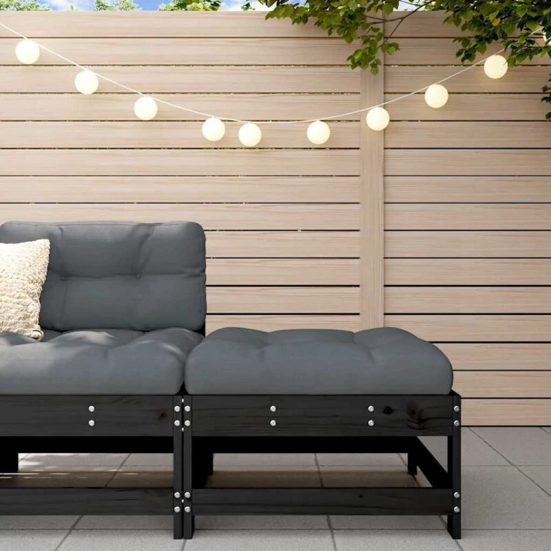 Image of VIDAXL Garden Footstool with Cushion Black Solid Wood Pine vidaXL 8720845802110