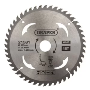 Image of Draper TCT Circular Saw Blade for Wood, 185 x 25.4mm, 48T