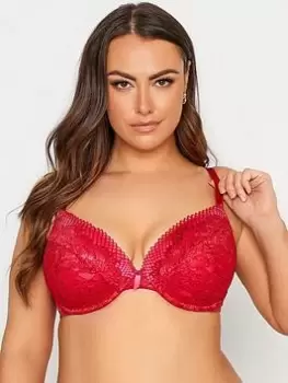 Image of Yours Clothing Contrast Lace Plunge Bra - Red, Size 42E, Women