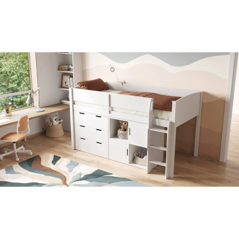 Image of Flair Loop Mid Sleeper Bed Full Storage Set With 2 Doors in White Size: Single White Unisex Single