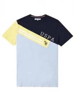 Image of U.S. Polo Assn. Boys Diagonal Colourblock T-Shirt - Blue