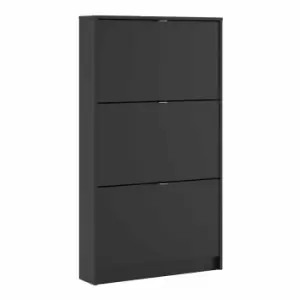 Image of Shoes Hallway Storage Cabinet With 3 Tilting Doors And 1 Layer Matt Black