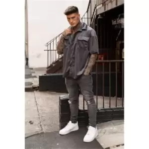 Image of I Saw It First Charcoal Cord Boxy Fit Short Sleeve Oversized Shirt - Grey