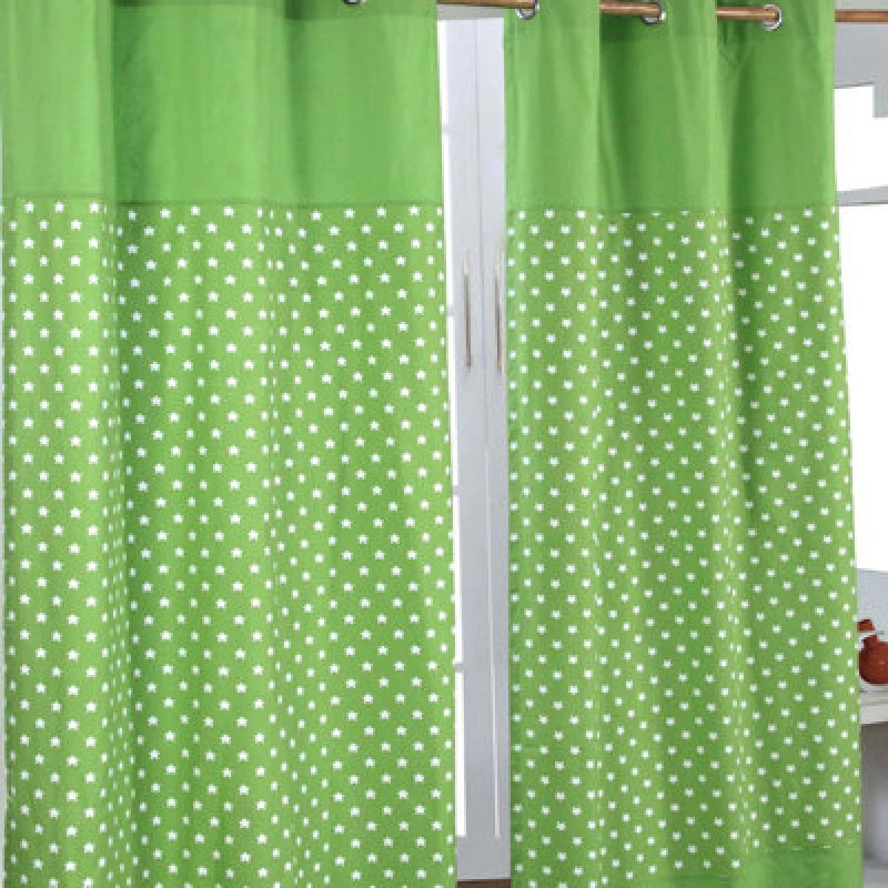 Image of Homescapes Cotton Stars Green Ready Made Eyelet Curtain Pair, 137 X 228cm Drop
