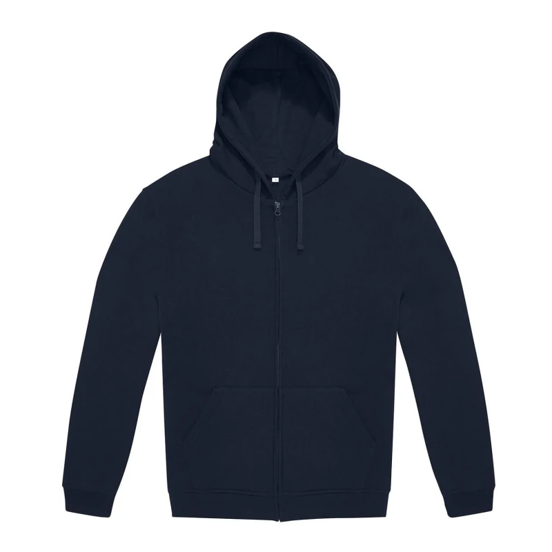 Image of B&C Mens Relaxed Fit Full Zip Hooded Sweatshirt with 2 Side Pockets in Navy Size: XS Navy Male XS