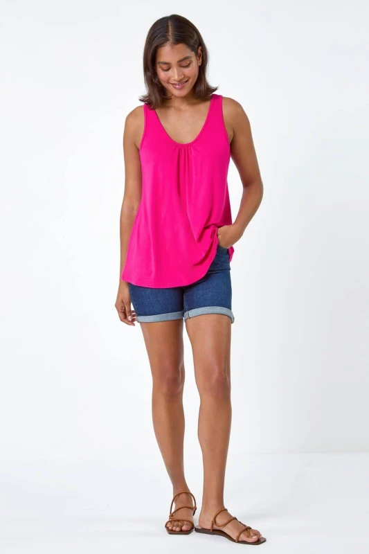 Image of Roman Womens Plain V-Neck Stretch Jersey Vest Top in Pink Size: 18 Pink Female 18