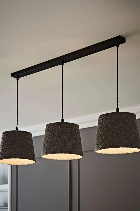 Image of ValueLights ValueLights Rory Tapered Boucle Lamp Shade 3 Drop Bar Ceiling Diner Pendant Light in Grey Grey One Size Unisex 5059406063435