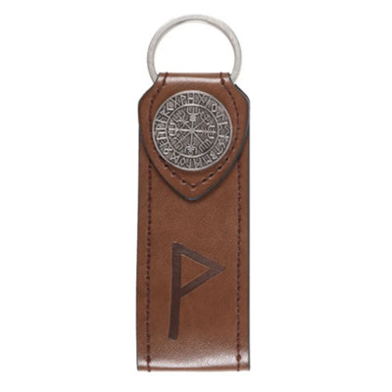 Image of Something Different Joy Viking Rune Faux Leather Keyring Brown/silver (One Size)
