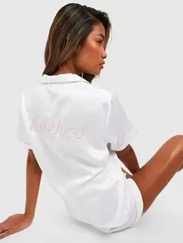 Image of Boohoo Bridal PJ Short Set - White, Size 12, Women