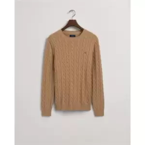 Image of Gant Cotton Cable Knit Crew Jumper - Beige