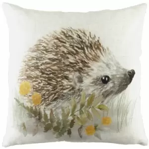Image of Evans Lichfield - Woodland Hedgehog Watercolour Print Cushion Cover, White, 43 x 43 Cm