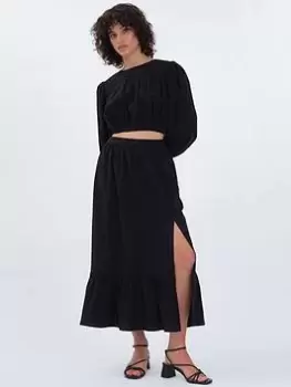 Image of Aligne Fifer Peplum Split Hem Midi Skirt In Organic Cotton