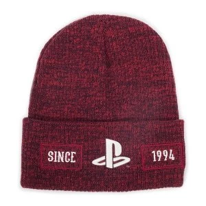 Image of Sony Playstation Biker Logo Roll-up Unisex Beanie (Red)