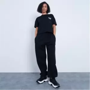 Image of I Saw It First Basic Embroidered T Shirt and Joggers Set - Black