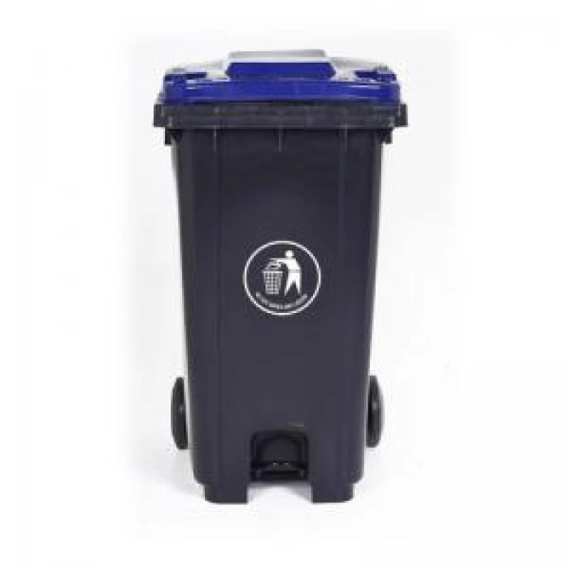 Image of ESE Direct 240L Pedal-Operated Grey Wheelie Bin with Blue Lid- 960 x 750 x 590mm (H x W x D) 421106 Wheelie Bins