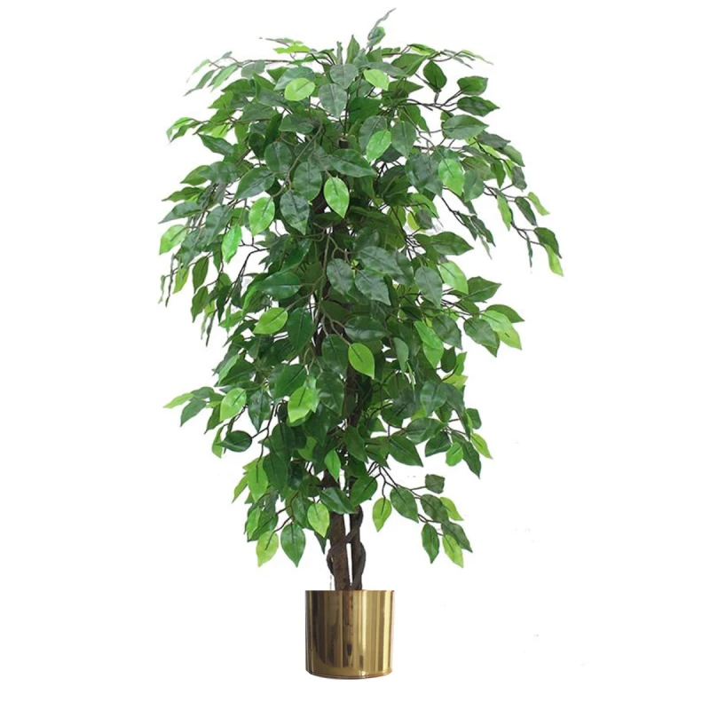 Image of N/A 120cm Artificial Ficus Tree / Plant - Large Bushy Shape Gold Metal Planter