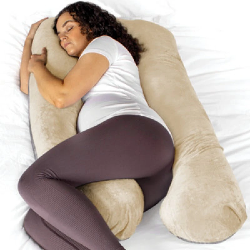 Image of Aamira U Shaped Pregnancy Pillow Cream & Grey, 135X75X20Cm Shredded Memory Foam Full Body Maternity Cushion For Sleeping