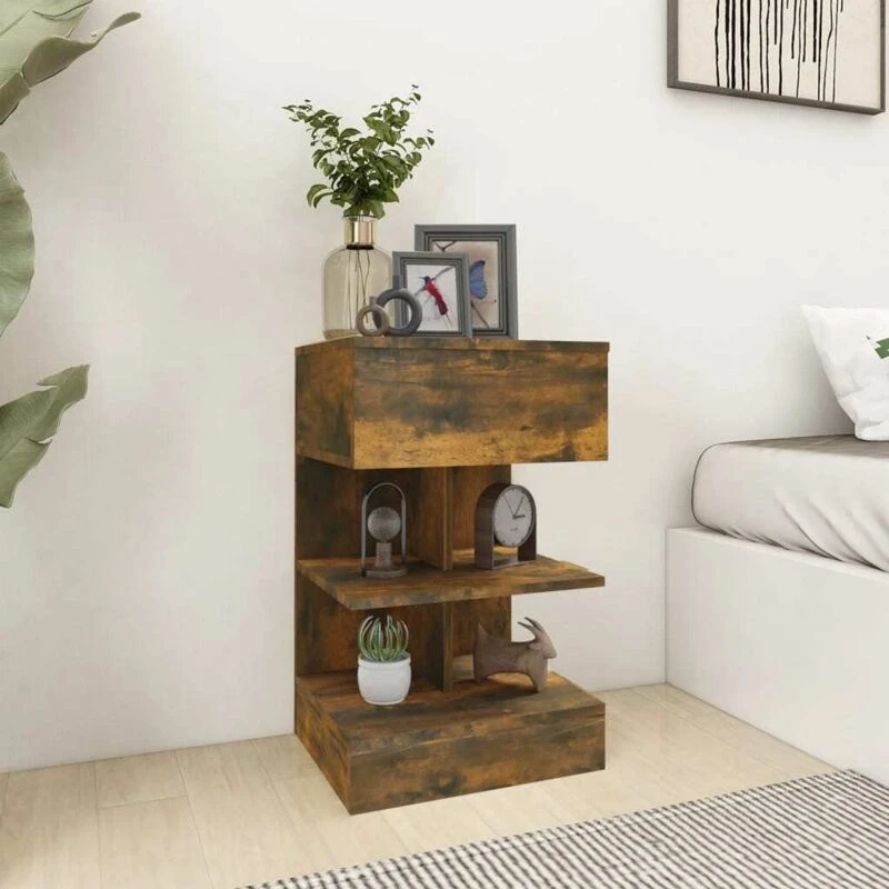 Image of Vidaxl Bedside Cabinet Smoked Oak 40X35X65cm Engineered Wood, Brown 816041