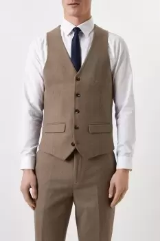 Image of Mens Slim Neutral Herringbone Tweed Suit Waistcoat