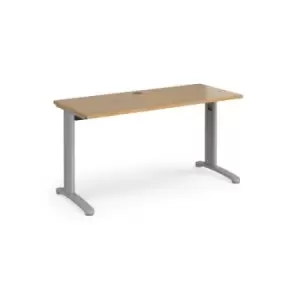 Image of Office Desk Rectangular Desk 1400mm Oak Tops With Silver Frames 600mm Depth TR10