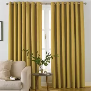 Image of Furn. Moon Herringbone Blackout Ringtop Eyelet Curtains (pair) Polyester Ochre (117X137Cm)