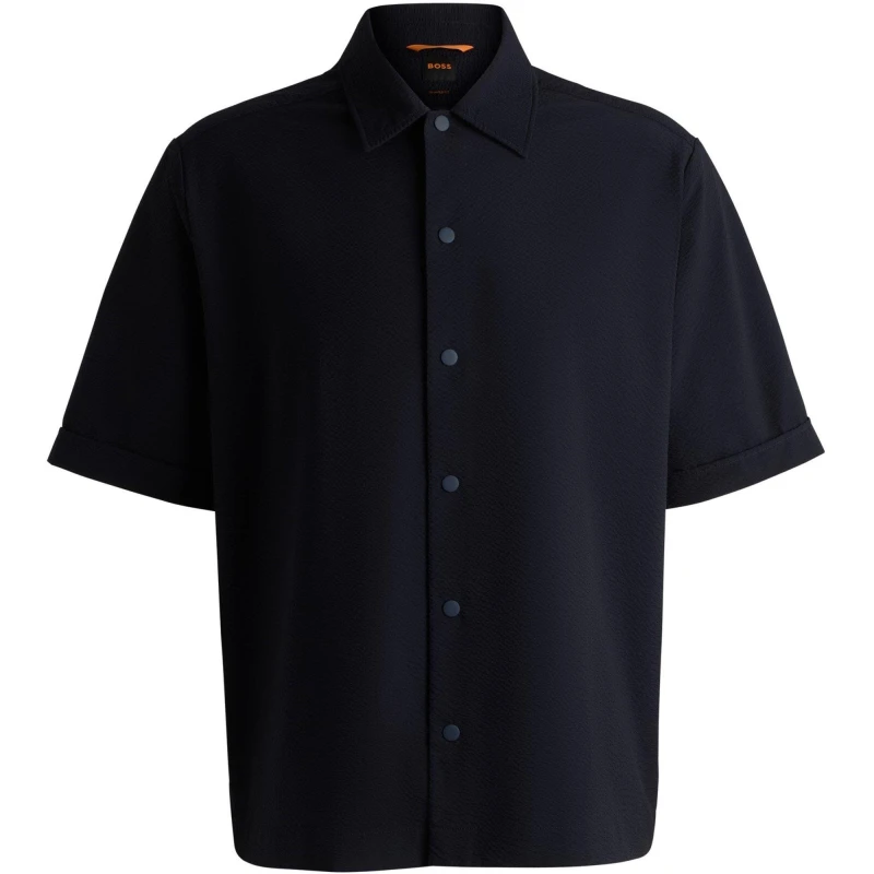 Image of Boss Mens Lapoully Seer Plain Short-Sleeve Shirt Dark Blue 404 male XL