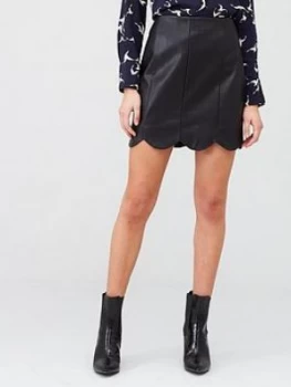 Image of Oasis Faux Leather Scallop Mini Skirt - Black, Size 18, Women