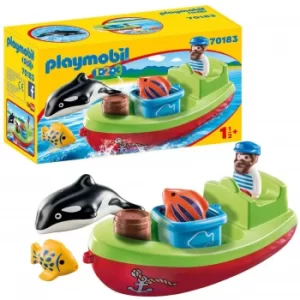 Image of Playmobil 1.2.3 Fisherman with Boat for Children 18 Months+ (70183)