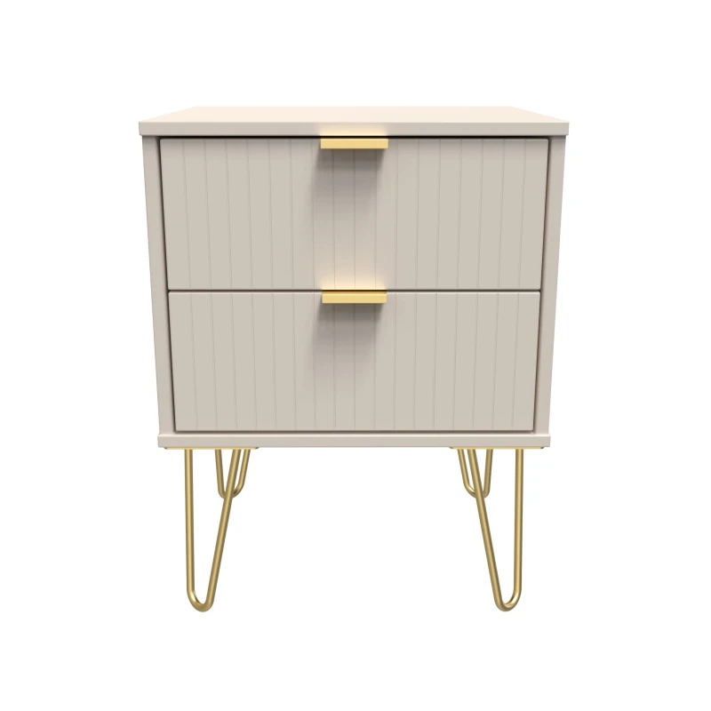 Image of Welcome Furniture Linear 2 Drawer Bedside Cabinet - Ready Assembled Bedside Tables Small Beige 84291990120