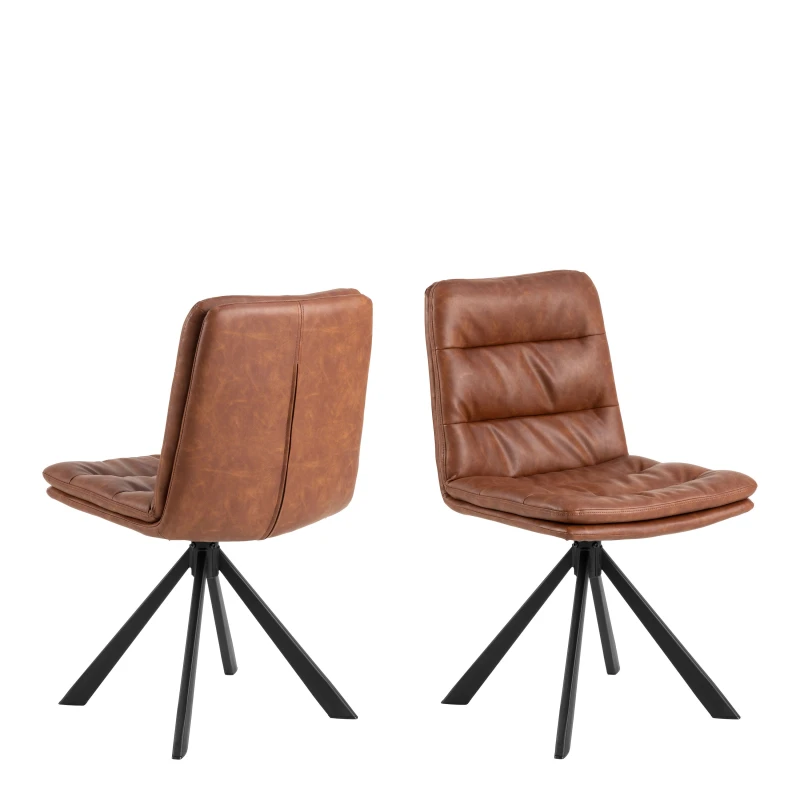 Image of Furniture To Go Dean Brandy PU Swivel Dining Chair Set of 2 in Brown Brown Unisex